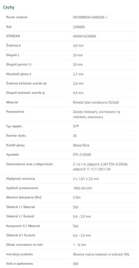 WKRĘT DO OBRÓBKI BLACHARSKIEJ RP-R-LK-X 4.8*20MM A2