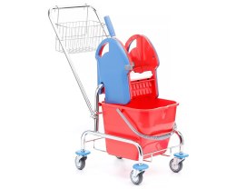 WÓZEK DO SPRZĄTANIA, 1 WIADRO 20L, Z PRASĄ I KOSZYKIEM