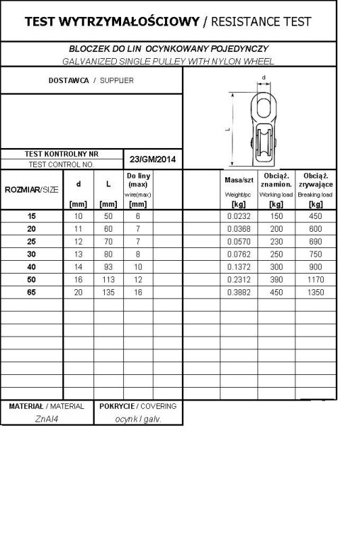 BLOCZEK DO LIN STAŁY POJEDYŃCZY 20MM