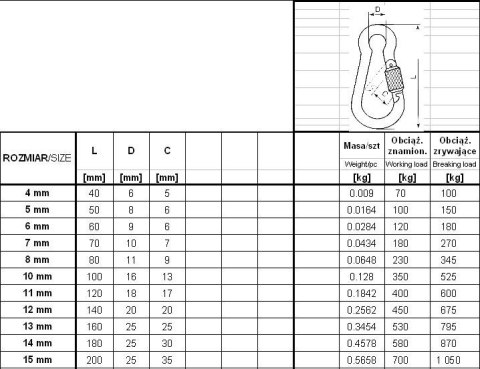KARABIŃCZYK DO LIN Z ZABEZPIECZENIEM DIN 5299D 10*100MM