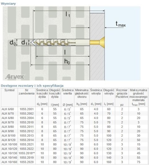 DYBEL PRZEDŁUŻANY ŁEB Z NACIĘCIEM KRZYŻOWYM ALK 6/80MM