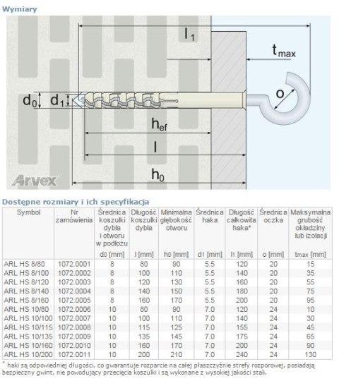 DYBEL RAMOWY Z HAKIEM SUFITOWYM ARL 08/120MM