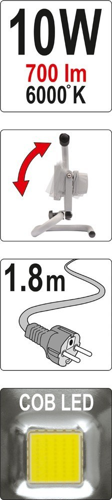 REFLEKTOR DIODOWY PRZENOŚNY 10W 700LM COB