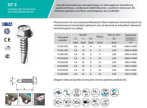 WKRĘT SAMOWIERCĄCY GT3 4.8*19MM RAL9005