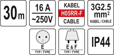 PRZEDŁUŻACZ BUDOWLANY 30M 3*2.5MM2