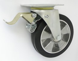 KOŁO ALUMINIUM-GUMA 200MM OBUDOWA SKRĘTNA+HAMULEC A65GH