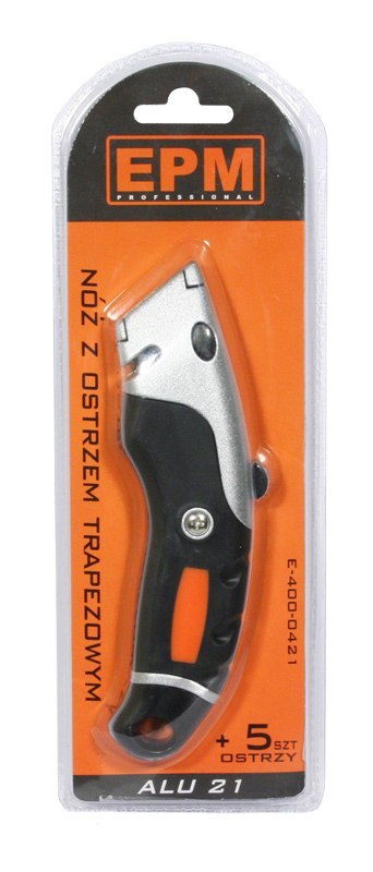 NÓŻ Z OSTRZEM TRAPEZOWYM ALUMINIOWY + 5 SZTUK OSTRZY