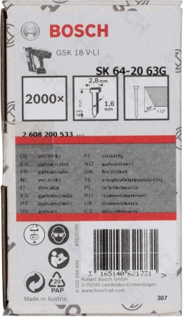 GWÓŹDŹ SK64-20 63G 1.6*63MM