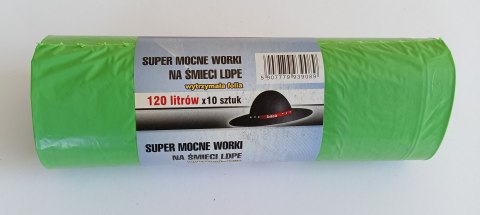 WORKI NA ŚMIECI 120L 70*110 ZIELONE 10 SZTUK