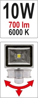 REFLEKTOR DIODOWY Z CZUJNIKIEM RUCHU 10W 700LM COB