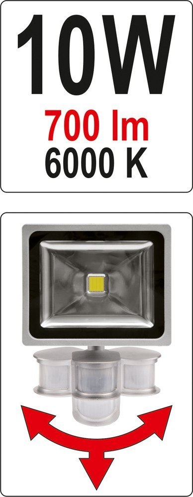 REFLEKTOR DIODOWY Z CZUJNIKIEM RUCHU 10W 700LM COB