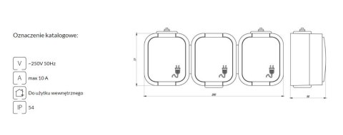 B2 GNIAZDO POTRÓJNE N/T Z/U IP54 BIAŁE KLAPKA BIAŁA