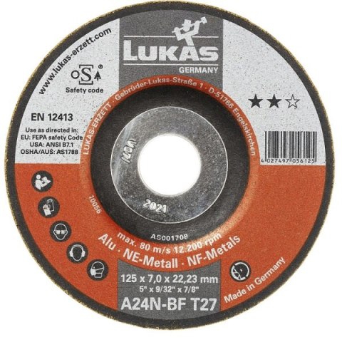 TARCZA WYPUKŁA T27 125*7.0*22 A36N/A24N-BF ALU PROMAX