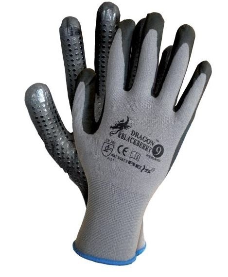 RĘKAWICE LYCRA+NYLON POWLEKANE NITRYLEM RBLACKBERRY ROZM. 9