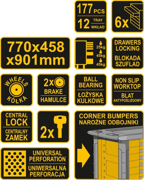 SZAFKA SERWISOWA Z NARZĘDZIAMI 6 SZUFLAD 177 ELEMENTÓW