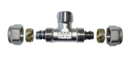 TRÓJNIK PEX/PEX GWINT ZEWNĘTRZNA 16*1/2*16*2 WKŁADKA ALU.