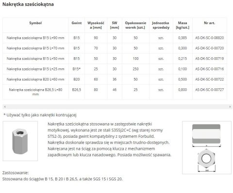 NAKRĘTKA SZEŚCIOKĄTNA SPAWALNA B15 L=50MM