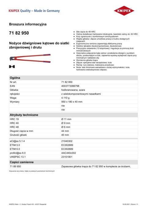 NOŻYCE KĄTOWE DO CIĘCIA ZBROJENIA 950MM