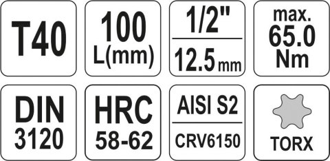 KLUCZ TRZPIENIOWY TORX 1/2'' T40 100MM