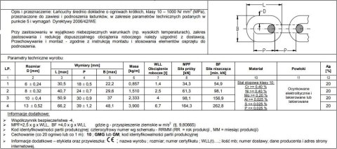 ŁAŃCUCH ZAWIESIOWY 10MM G10 WLL 4.0T