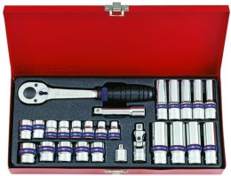 ZESTAW NASADEK 3/8'' 27CZ KR.DŁ 7-19MM 6-KĄT 8-19MM 12-KĄT.