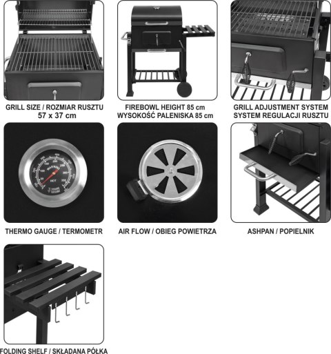 GRILL WĘGLOWY DELUXE, RUSZT 57*37CM