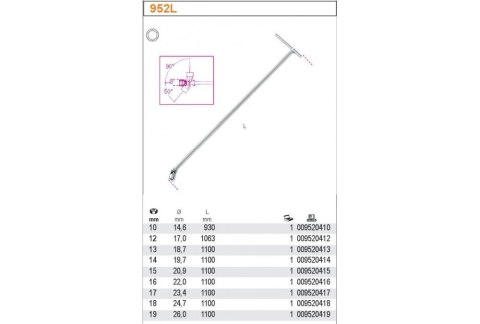 KLUCZ NASADOWY DŁUGI SZEŚCIOKĄTNE TYPU T 12MM BETA 952L