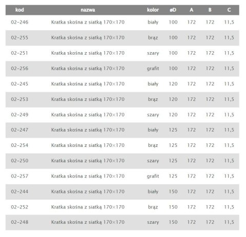 KRATKA WENTYLACYJNA Z SIATKĄ 170*170, FI 100 GRAFIT